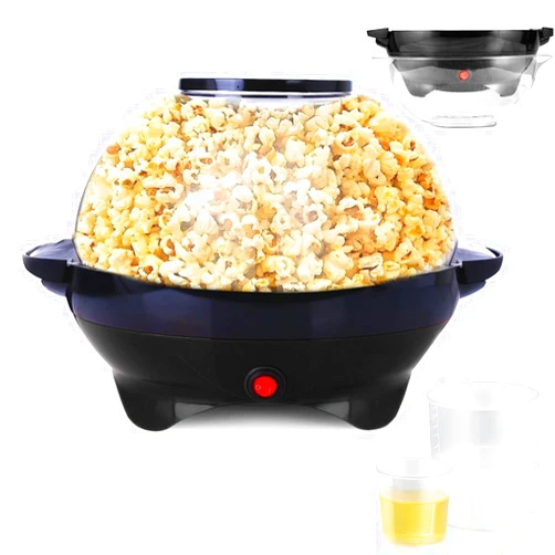 TLGREEN 6 Quart Popcorn Machine, Stir Crazy Popcorn Popper Machine, Electric Hot Oil Popcorn Maker Machine, with Nonstick Plate & Stirring Rod, Large Lid for Serving Bowl. (Black)