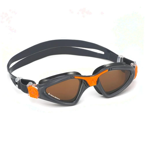 Aqua Sphere Kayenne Swim Goggles - Made in Italy - Adult UV Protection Anti Fog Swimming Goggles Polarized Lens / Grey & Orange