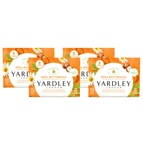 Yardley London Shea Buttermilk Sensitive Skin Naturally Moisturizing Bath Bar, 4.25 Ounce, 2 Count (Pack of 4)