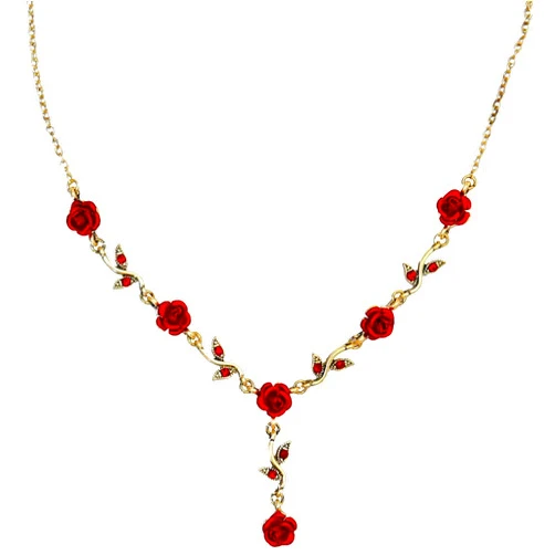 ALAIX 14K Gold Plated Necklaces for Women Dainty Long Rose Pendant Gold Necklace for Girls Vintage Red Flower Women' Necklace