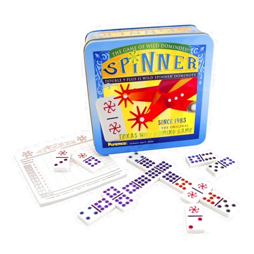 Puremco University Games | Spinner Game of Wild Dominoes in On-the-go Travel Tin , for 2 to 8 Players Ages 6 and Up