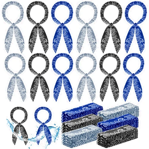 Silkfly 12 Pieces Cooling Neck Wraps Cooling Bandana Ice Cooling Scarf Neck Cooling Wraps for Women Men Running Hiking Camping Outdoor Activities (Popular Style)