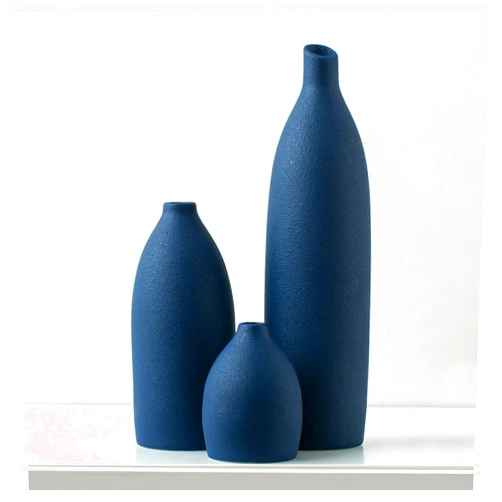 Mdaolv Matte Blue Vase Set Navy Blue Decor Coastal Decor Vases for Kitchen Island Living Room Office Table Fireplace Mantle Decorations & Bathroom Shelf Decor Centerpiece Table Decorations Ceramic