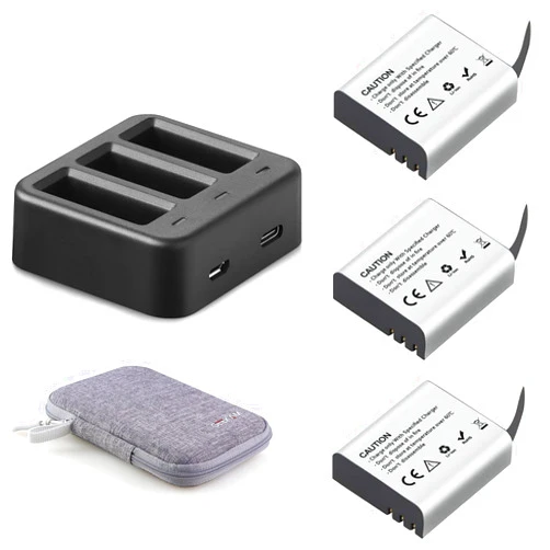 GeeKam 1350mAh Action Camera Rechargeable Batteries (3-Pack) with 3 Channel USB Charger for AKASO Brave 4/V50X, Dragon Touch, Crosstour, Campark, APEMAN, PG900/PG1050/S009R and More