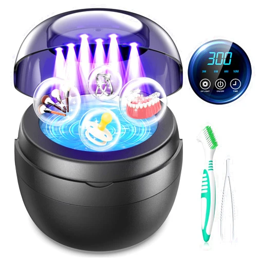 Seepark Ultrasonic Retainer Cleaner, 250ML Retainer Cleaner Machine for Dentures, Mouth Guards, Braces, Toothbrush Heads, Jewelry, 50kHz ultrasonic Cleaner with 4 Modes for All Dental Appliances (Black Gre)