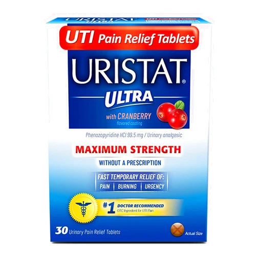Uristat Ultra UTI Pain Relief Tablets, Fast Urinary Tract Infection Relief of Urinary Pain, Burning, Urgency, Maximum Strength, Cranberry Flavored Coating, 30 Tablets