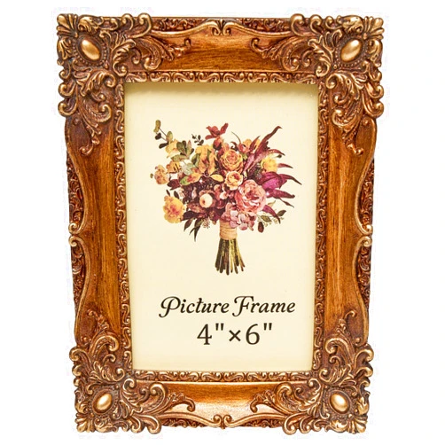 JANDERART Vintage Picture Frame 4x6 Inch, Antique Ornate Photo Frames with Glass Front, Retro Carving, Tabletop & Wall Hanging, Photo Gallery, Gift Ideas, Gold
