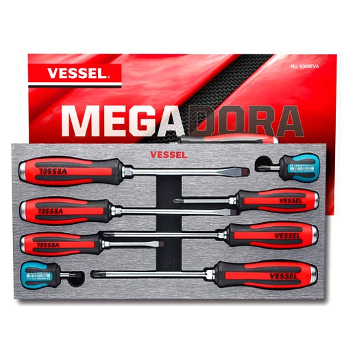 VESSEL MEGADORA Tang-Thru Screwdriver Set 8pcs. 9308EVA (EVA Foam set/Tang Thru)