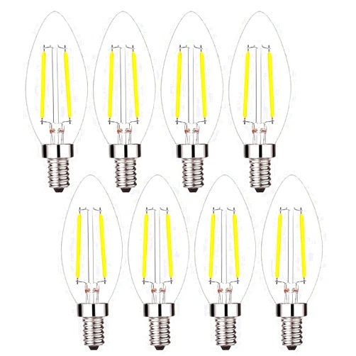 Sunaiony LED Candelabra Bulbs 25Watt Equivalent, B11 LED Bulb 2W Warm White 2700K E12 Base, Dimmable Edison Chandelier Light Bulbs, LED Type B Bulb, 8 Pack