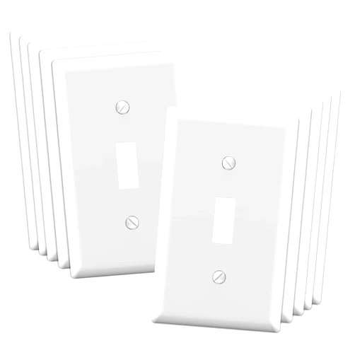 ELEGRP Toggle Light Switch Wall Plate, 1-Gang Standard Size Switch Covers, Unbreakable Polycarbonate Replacement Faceplates Covers, UL Listed, Color-matched Screws Included (10 Pack, Glossy White)