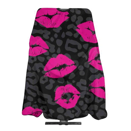 N\ A Professional Barber Cape Hot Pink Lip Print In Leopard Pattern Black Hair Stylist Salon Capes Clients Hair Cutting Cape Waterproof Polyester Haircut Capes for Women Men Adult Extra Large 55
