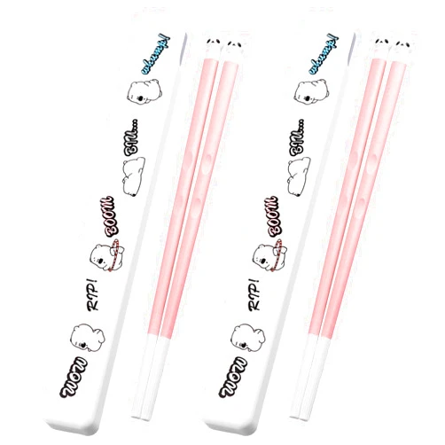 Darunfa Portable Cute Chopsticks with Case 2 Pairs Reusable Traveling Silicone Chopstick Tableware Utensil for Camping (2Pink)