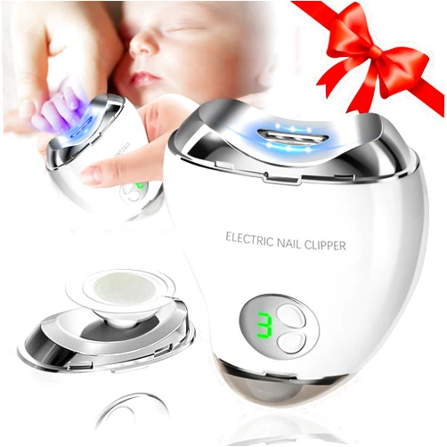 Loqumloi Automatic Electric Nail Clipper with LED Light & Nail File, 3 Speeds LCD Digital Display, Nail Clip Storage, USB Rechargeable Safety Fingernail Trimmer for Baby, Kids, Seniors, Caregivers (White)