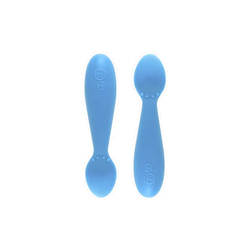 ezpz Tiny Spoon (2 Pack in Blue) - 100% Silicone Baby Spoon for Baby Led Weaning + Purees - 6 months + - Designed by a Pediatric Feeding Specialist - Baby Essentials & Baby Gifts