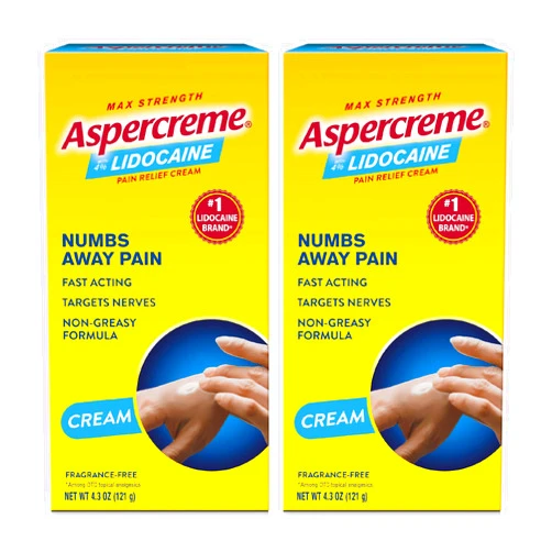 Aspercreme Lidocaine Pain Relief Cream Soothes Aggravated Nerves, Numbing Topical Analgesic with Max-Strength 4% Lidocaine & Moisturizing Aloe, 4.3 Oz., 2 pk