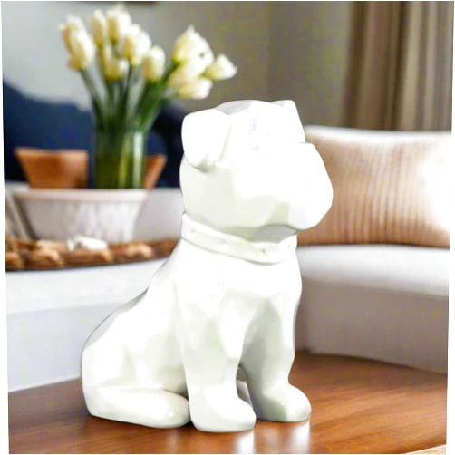 Urban Trends 45023 Ceramic Geometric Sitting British Bulldog Figurine with Collar Gloss Finish, White