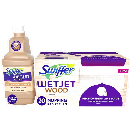 Swiffer WetJet Mops for Floor Cleaning, Hardwood Floor Cleaner, Mopping Refill Bundle, Includes: 20 Pads, 1 Cleaning Solution