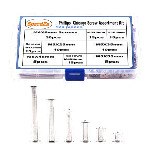 SpzcdZa 120pcs Binding Screws Posts Phillips Chicago Screw Assortment Kit for Scrapbook Photo Albums Craft and DIY Leather Decoration Bookbinding(M5 x 5/15/25/35/45/55)