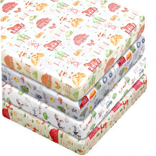 VitalCozy 4 Pcs Farm Animals Crib Sheet Set Baby Sheet Newborn Bedding Nursery Crib Sheets for Girl Boys Baby Gifts for Standard Crib and Toddler Mattresses, 52 x 28 x 8 Inches