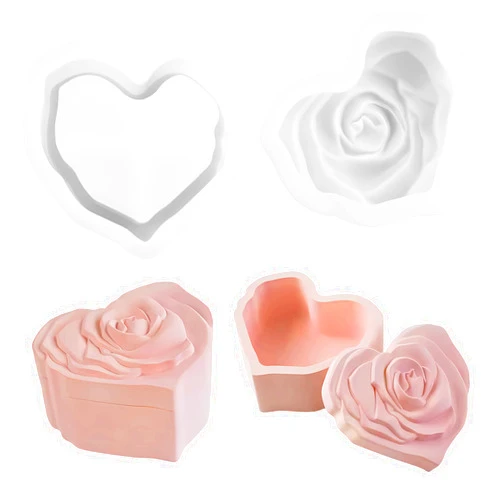 Foaryoer Heart Shape Resin Jar Mold with Lid,Silicone Jewelry Box Molds with Rose Epoxy Mold,Heart Storage Box Mold for Earrings, Necklaces, Lipsticks, Candy Storage