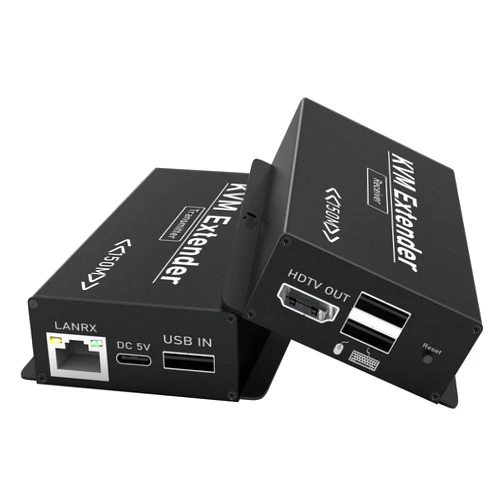 BAISHUN 492FT HDMI KVM USB Extender Over Cat5e/6/7 - HDMI to RJ45 Ethernet Extender Balun 1080P@60hz HDMI Transmitter Receiver Support Keyboard Mouse USB Control No Latency POC Function Single Power Supply