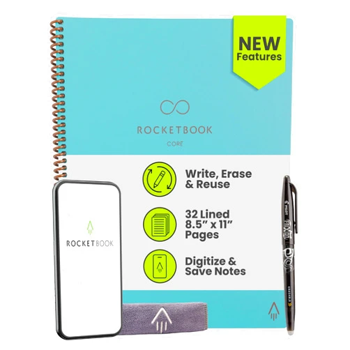 Rocketbook Core Reusable Smart Notebook, Lined Pages For School, Work and Creative Projects, Letter Size 8.5x11, Teal - Premium