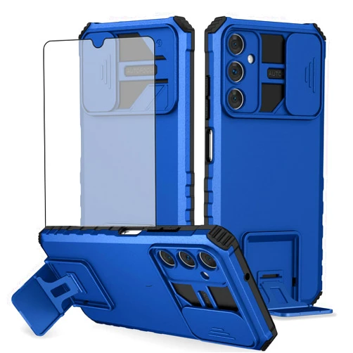 Asuwish Phone Case for Samsung Galaxy A05s/A05 with Tempered Glass Screen Protector and Slide Camera Cover Kickstand Stand Slim Protective Mobile Cell Accessories Ao5s Ao5 A 05s 05 Women Men Blue