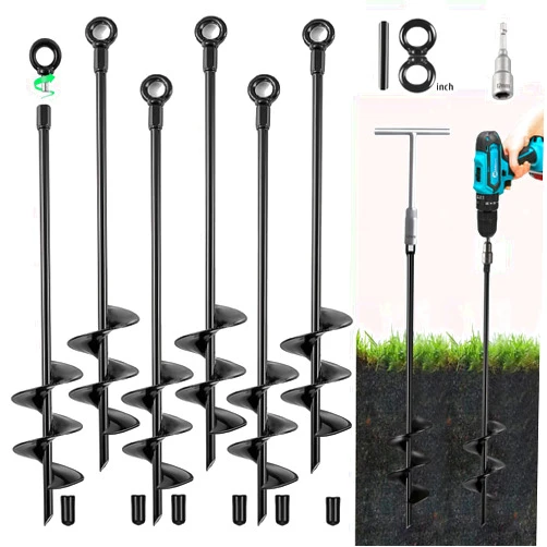 Fabulas Ground Anchors Screw in, 18 Inch Heavy Duty Swing Set Ground Anchor Kit 6 Pack, Spiral Earth Trampoline Stakes High Wind Metal Auger Stakes for Dog Sheds Tent Carports Camping