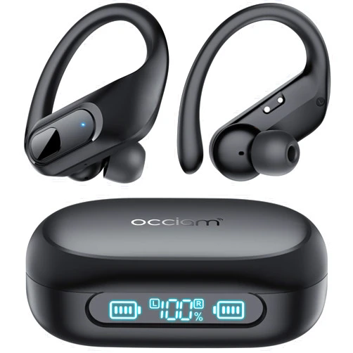 occiam Wireless Earbuds Bluetooth Headphones Ear Buds 96Hrs Playback Sport Over-Ear Waterproof Wireless Headphones Earphones with Earhooks ENC Mics Clear Call for Sport Running Workout Black