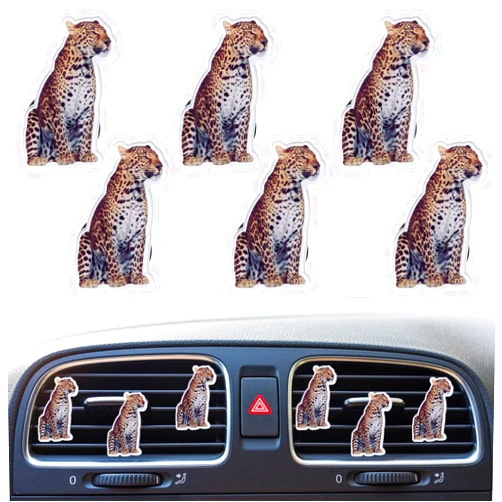 Xinjincang Leopard Print Air Vent Clips, 6 Pcs Funny Leopard Car Air Fresheners Vent Clips Long Lasting Diffuser Vent Clip Interior Decor Charm Car Decoration Cute Accessories for Women Girls