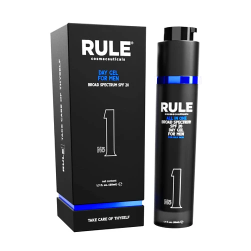 RULE COSMECEUTICALS RULE 10-in-1 Mens Face Moisturizer with SPF 20 - Anti Aging Face Moisturizer for Men with Collagen, Licorice Extract, Vitamin B, C & E Anti Wrinkle Men's Facial Day Gel for Combination/Oily Skin 1.7oz