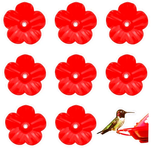 MARRTEUM 8 Pcs Hummingbird Feeder Replacement Flowers, Plastic Bird Feeder Replacement Parts for Outdoors Bird Feeding Ports and Hanging Feeder (Red)
