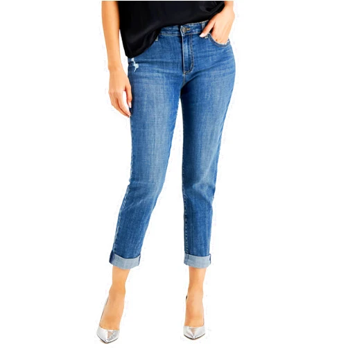 I.N.C. International Concepts Petite Cuffed Boyfriend Jeans Ava Wash 8P Blue