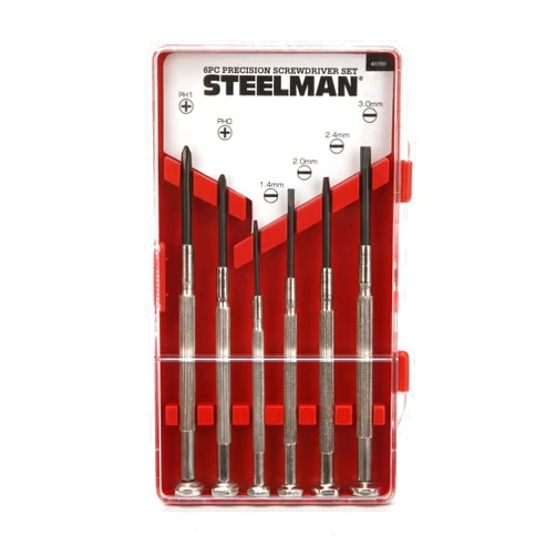 STEELMAN Precision Steel Shaft 6-Piece Electronics Screwdriver Set, Variety of Slotted/Phillips Sizes, Swivel-Head, Storage Case Included