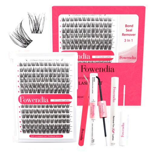 Fowendia Lash Extension Kit Lash Clusters DIY Eyelash Extension Kit with 10-16mm Individual Lashes D Curl Lash Bond & Seal and Remover Lash Applicator for Eyelash Extensions Beginners(F05,Kit)