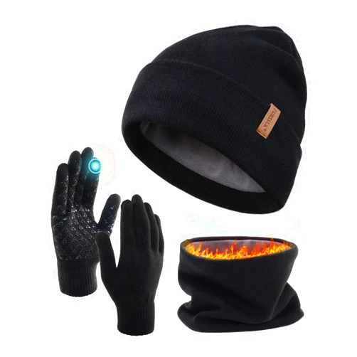 FURTALK Winter Beanie Hat Scarf Touchscreen Gloves Set 3 Pcs Warm Knit Beanies Hat Fleece Lined Skull Cap for Men Women
