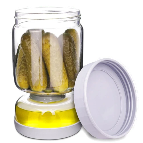 Homnoble Pickle and Olive Hourglass Jar with Strainer Flip for Pickle Juice Separator from Wet and Dry, Upgrade Food-grade ABS Lid and BPA Free Hourglass Jar for Airtight Storage