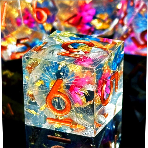 HAOMEJA Flower Dice, Sharp Edge Resin DND Dice Set, Dungeons and Dragons Dice, D&D Polyhedral Role Playing Dice, RPG D and D Dice D20 D12 D10 D8 D6 D4 (Transparent Leaf)