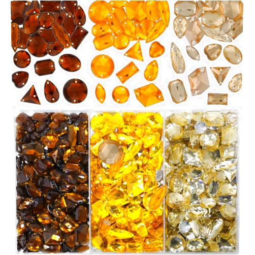 Sinyanail 950 Pcs Gradient 3 Colors Acrylic Large Sew on Rhinestones Setting Crystal Gems Diamond Stone 2 Holes Flatback Rhinestones for Jewelry Clothes Shoes Bag Costume (Yellow)