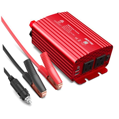 BESTEK 500W Power Inverter DC 12V to 110V AC Converter with Alligator Battery Clamp 4.8A Dual USB Car Charger ETL Listed