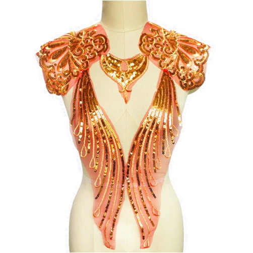 Generic Gauze Sequins Gold Thread Feather Phoenix Tail Patches Sewing Fabric Collar Applique Brooch Embroidery Lace Patch DIY Wedding Gown Cheongsam Bridal Dress Crafts 1 Set/5pcs (red), Ivory