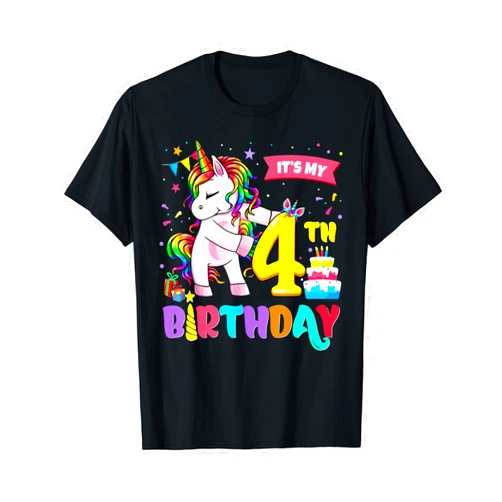 Funny Birthday Girls Unicorns Lover Matching Shirt It's My 4th Birthday Shirt Cute Unicorn 4 Year Old Bday Girl T-Shirt