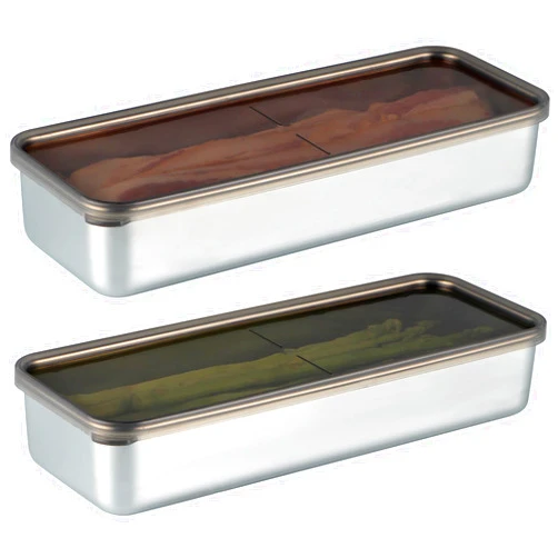 Sanbege 2 Pcs Bacon Containers with Airtight Lids, 304 Stainless Steel Deli Meat Keeper, Stackable Food Storage Boxes for Refrigerator, Saving Lunch Ham, Spaghetti, Asparagus, Celery