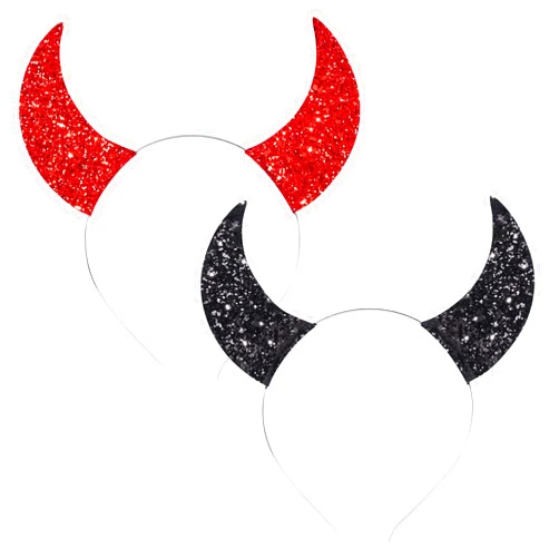 Jmkcoz 2 Pcs Devil Horns Headband Halloween Fancy Dress Cosplay Hairband Glitter Devil Horns Headwear Black Red Hair Hoop Accessory for Halloween Party Props Dress Up Costume