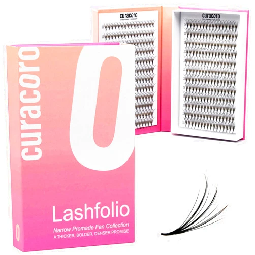 Curacoro LashFolio Wet Promade Fans, Handmade Volume Eyelashes, 5D To 10D, C CC D Curl, 0.03~0.07 mm, 8-13mm Mix Length, Professional Long-Lasting Promade Lash Fans (7D-0.03 D 8-13mm)