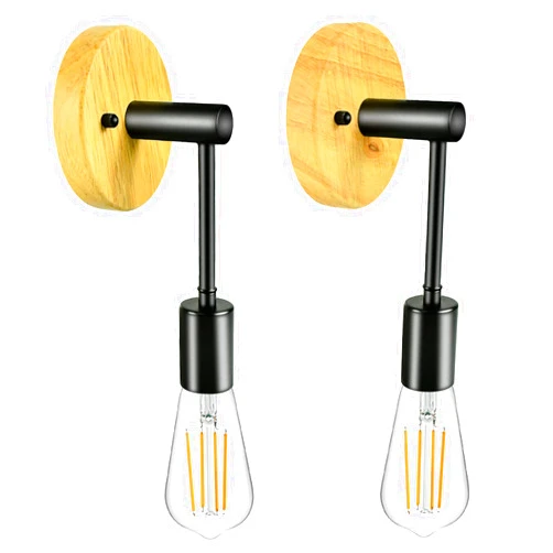 LEGELUX Wall Sconces Set of Two, Solid Oak Wood Base Hanging Wall Lamp with E26 Base for Bathroom, Vintage Industrial Wall Lamp Pole Wall Mount Lighting Fixture for Hallway and Bedroom