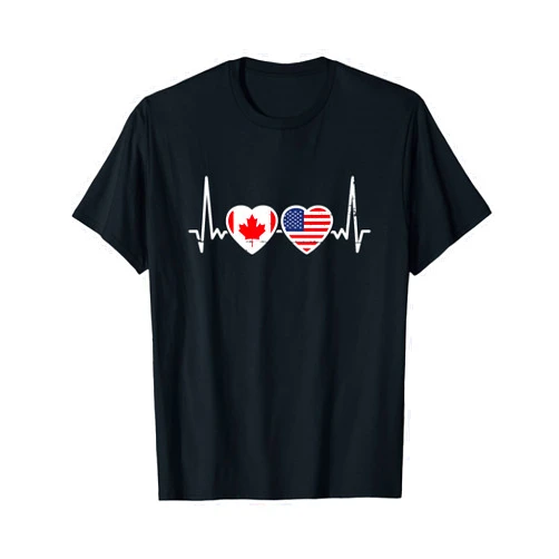 Canadian Roots Pride Canada Ancestry Gifts Canada USA Vintage Heartbeat Flag Proud Canadian T-Shirt