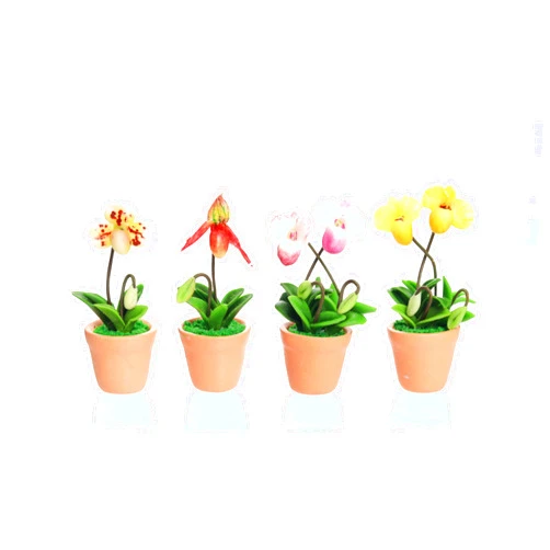 Ablossom Set of 4 Pieces Mini 3D Lady Slipper Orchids Flower Magnets for Fridge Aesthetic Orchid Decor for Fridge Locker Whiteboard Flora Art Pieces