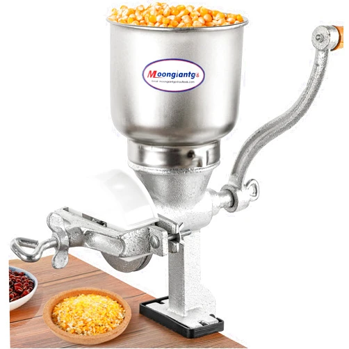 Moongiantgo Corn Grinder Cast Iron, Hand Crank Grain Mill with Large Hopper & Table Clamp, for Manual Crushing Barley Wheat Berries Coffee Chickpeas Seeds Pepper Dried Beans Animals Feed Home Brewing