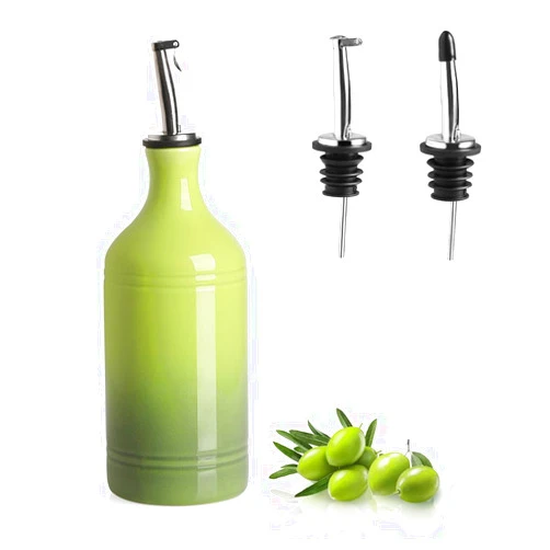 Sweejar Ceramic Olive Oil Dispenser Bottle, Opaque Oil Cruet Protects Oil to Reduce Oxidation, Suitable for Oil, Vinegar, Coffee Syrups & Other Liquids, Pack of 1, 15.5 Fl Oz (Gradient Green)
